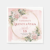 Rose Gold Blush Floral Greenery Napkin Mis Quince Servet (Voorkant)