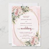 Rose Gold Blush Floral Greenery Wedding Invitation Kaart (Voorkant)