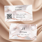 Rose gold blush pink agate marble QR code  Visitekaartje