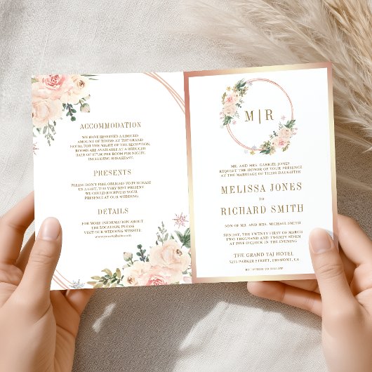 Rose Gold Blush Pink Floral QR Code Wedding