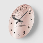 Rose Gold - Blush Pink Glitter Metal Monogram Name Ronde Klok (Hoek)