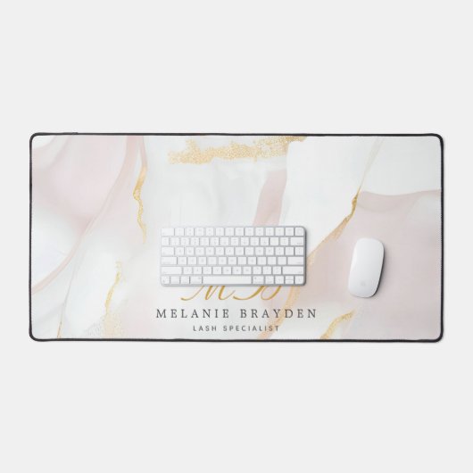 Rose Gold Blush Pink Marble Monogram Bureaumat (Keyboard & Muis)