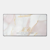 Rose Gold Blush Pink Marble Monogram Bureaumat (Voorkant)