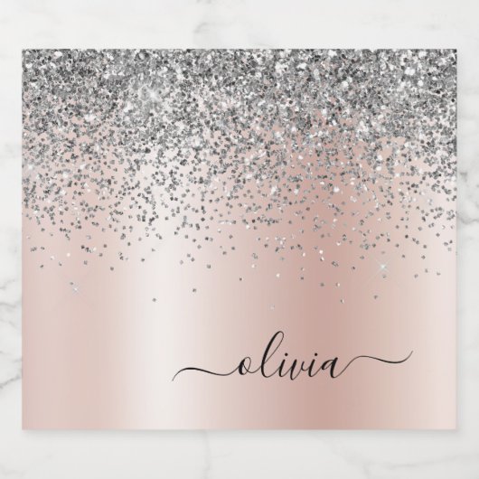 Rose Gold - Blush Pink Silver Glitter Monogram Bier Etiket (Enkel label)