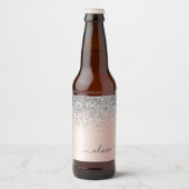 Rose Gold - Blush Pink Silver Glitter Monogram Bier Etiket (Voorkant)