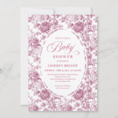 Rose Gold Blush Toile Roses Floral Baby Shower  Kaart (Voorkant)