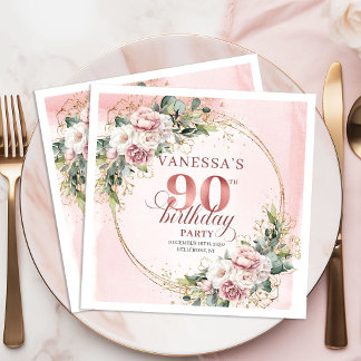 Rose Gold Bohemian Greenery 90th Birthday Party  Servet