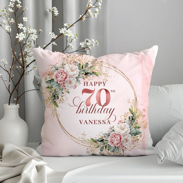 Rose Gold Boho Eucalyptus Pillow 70th Birthday  Kussen (Rose Gold Boho Eucalyptus Pillow 70th Birthday Pillow)