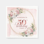 Rose Gold Botanical Blush 50th Birthday Party Servet (Voorkant)