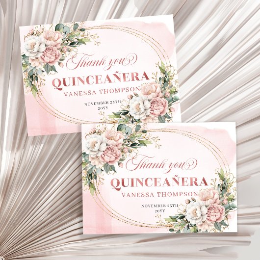 Rose Gold Botanical Boho Thank You Card for Quince Bedankkaart