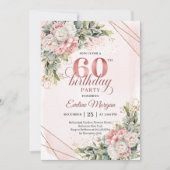 Rose Gold Botanical Greenery 60th Birthday Invites Kaart (Voorkant)
