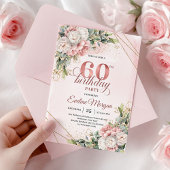 Rose Gold Botanical Greenery 60th Birthday Invites Kaart