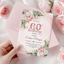 Rose Gold Botanical Greenery 60th Birthday Invites Kaart