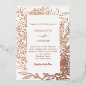 Rose gold botanical luxury wedding folie uitnodiging (Voorkant)
