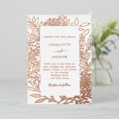 Rose gold botanical luxury wedding folie uitnodiging (Staand Voorkant)