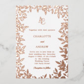 Rose gold botanical monogram luxury wedding folie uitnodiging (Voorkant)