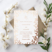 Rose gold botanical monogram luxury wedding folie uitnodiging