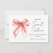 Rose Gold Bow Coquette Script Sweet 16 Thank You  Bedankkaart (Voorkant)