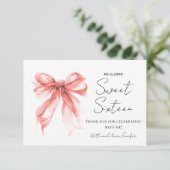 Rose Gold Bow Coquette Script Sweet 16 Thank You  Bedankkaart (Staand voorkant)