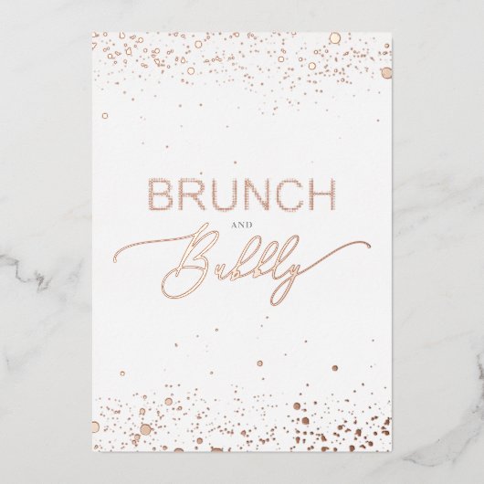 Rose Gold Brunch & Bubbly Quote Bridal Shower Folie Uitnodiging (Voorkant)