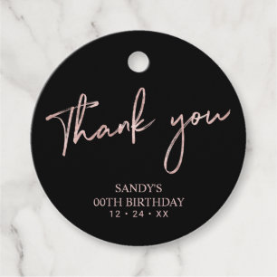 Rose Gold Brush Schrift Verjaardagsfeestje Dank je Bedankjes Labels