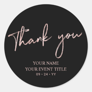 Rose Gold Brush Script Verjaardagsfeestje Dank je Ronde Sticker
