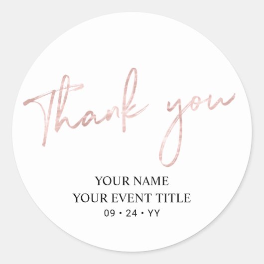 Rose Gold Brush Script Verjaardagsfeestje Dank je Ronde Sticker (Voorkant)