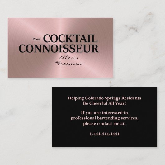 Rose Gold Brushed Event Bartender Business Card Visitekaartje (Voorkant / Achterkant)