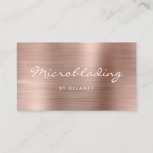 Rose Gold Brushed Metal Script Microblading Visitekaartje (Voorkant)