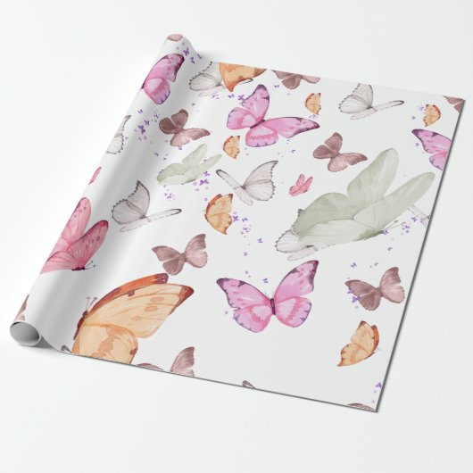 rose gold butterfly cadeaupapier (Uitgerold)