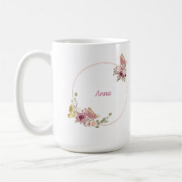 Rose Gold Butterfly Floral Latte Mug – Custom Name Koffiemok
