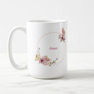 Rose Gold Butterfly Floral Latte Mug – Custom Name Koffiemok