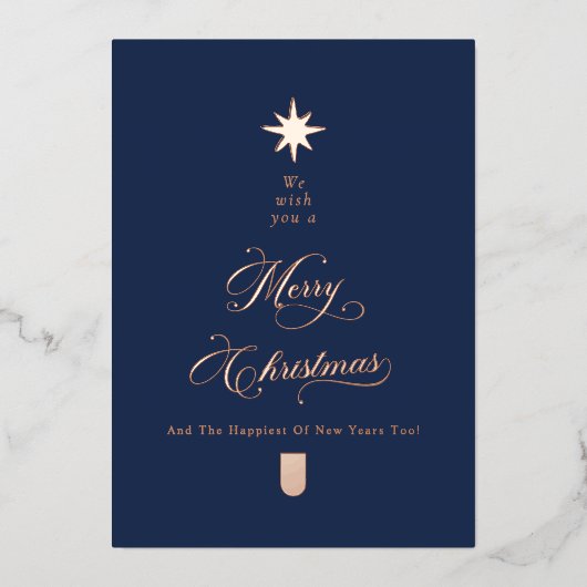 Rose Gold Calligraphy Tree Christmas Card Folie Feestdagenkaart (Voorkant)