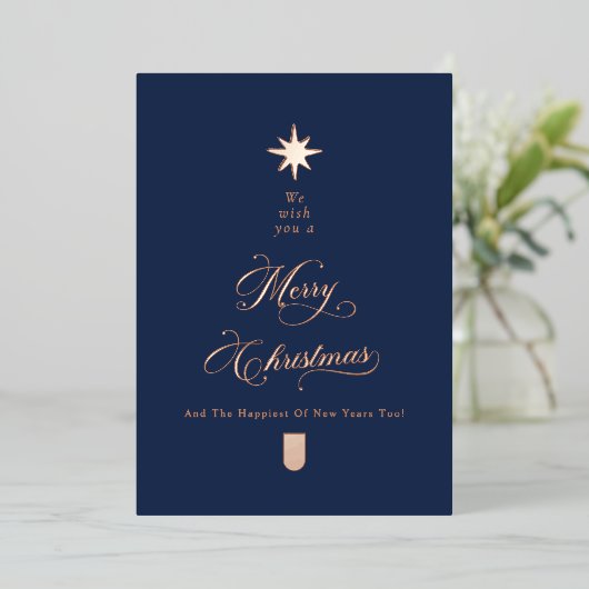 Rose Gold Calligraphy Tree Christmas Card Folie Feestdagenkaart (Staand Voorkant)