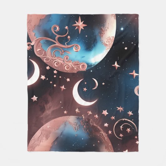 Rose Gold Celestial Moon Blanket – Luxury Seamless Fleece Deken (Voorkant)
