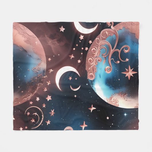 Rose Gold Celestial Moon Blanket – Luxury Seamless Fleece Deken (Voorkant (Horizontaal))