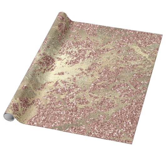 Rose Gold Champaigne Marble Glitter Metal Strokes Cadeaupapier (Uitgerold)