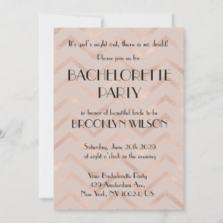 Rose Gold Chevron Bachelorette Party Invite Kaart