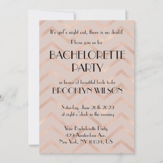 Rose Gold Chevron Bachelorette Party Invite Kaart (Voorkant)