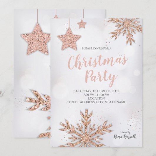 Rose Gold Christmas Party Kaart (Voorkant / Achterkant)