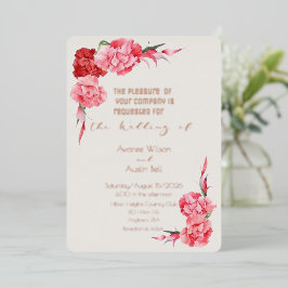 Rose Gold Cloud Dancer White Pink Carnations Folie Uitnodiging