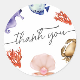 Rose gold Coastal Chic Watercolor thank you  Ronde Sticker