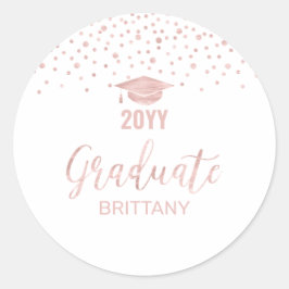 Rose Gold Confetti Afstudeerfeest Favor Ronde Sticker
