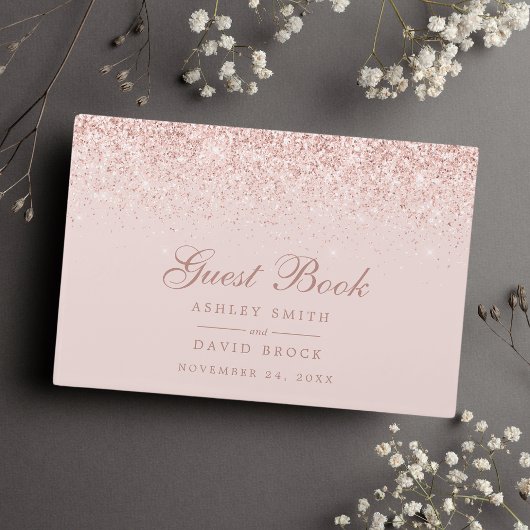 Rose Gold Confetti Blush Pink Modern Chic Wedding Gastenboek