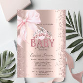 Rose Gold Confetti Pink Bow Crown Baby Shower Kaart