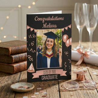 Rose Gold Congrats Graduation card with Photo Kaart