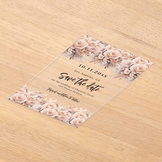 Rose gold cream florals wedding save the date card acryl uitnodigingen (Laagn)