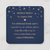 Rose Gold Crown QR Code RSVP Navy Blue Quinceañera Informatiekaartje (Achterkant)