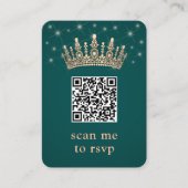 Rose Gold Crown Quinceañera Photo QR RSVP Green Informatiekaartje (Voorkant)