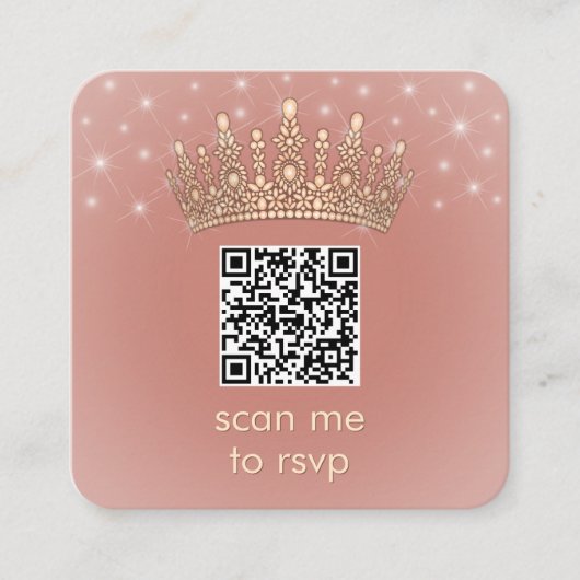 Rose Gold Crown Quinceañera Photo Scan Me QR RSVP Informatiekaartje (Voorkant)